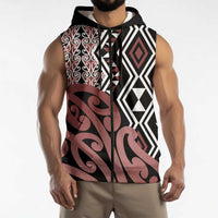 New Zealand Sleeveless Zip Hoodie Aotearoa Kowhaiwhai Mix Taniko Art LT14 - Polynesian Pride