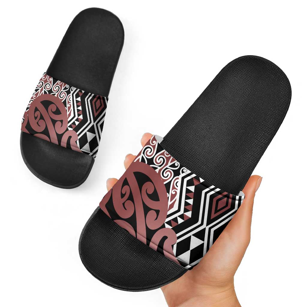 New Zealand Slide Sandals Aotearoa Kowhaiwhai Mix Taniko Art - Polynesian Pride