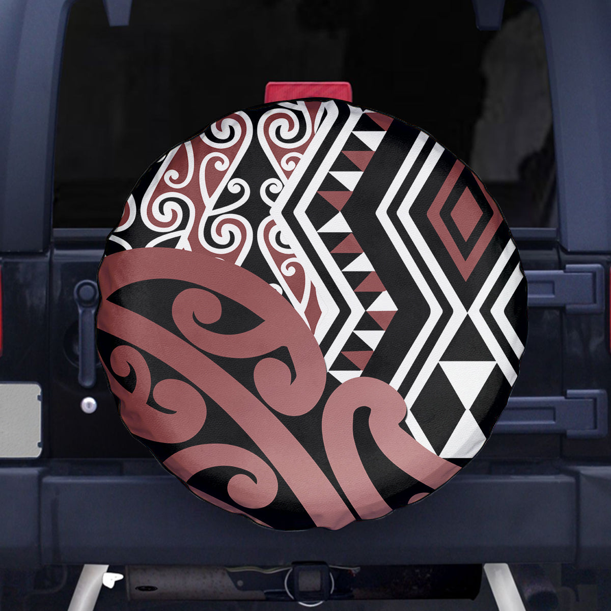 New Zealand Spare Tire Cover Aotearoa Kowhaiwhai Mix Taniko Art LT14 Brown - Polynesian Pride