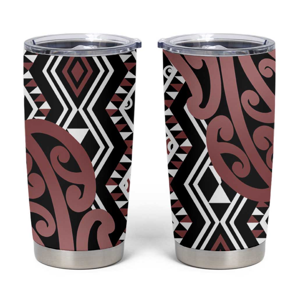 New Zealand Tumbler Cup Aotearoa Kowhaiwhai Mix Taniko Art - Brown LT14 Brown - Polynesian Pride