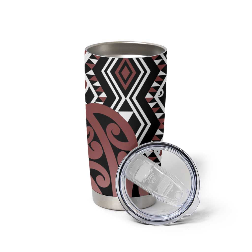 New Zealand Tumbler Cup Aotearoa Kowhaiwhai Mix Taniko Art - Brown LT14 - Polynesian Pride