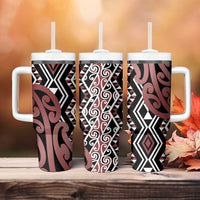 New Zealand Tumbler With Handle Aotearoa Kowhaiwhai Mix Taniko Art - Brown LT14 - Polynesian Pride