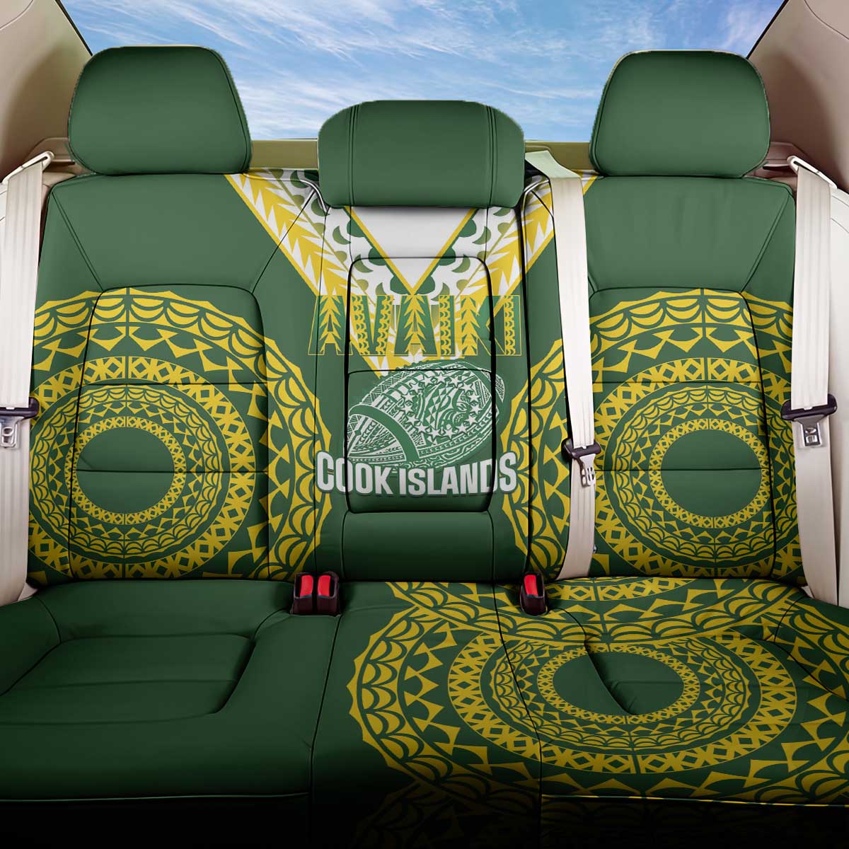 Avaiki Cook Islands Rugby Back Car Seat Cover Kuki Airani Tatau Green LT14 One Size Green - Polynesian Pride