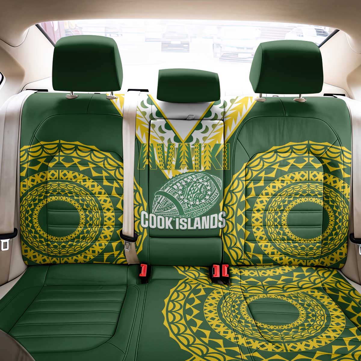 Avaiki Cook Islands Rugby Back Car Seat Cover Kuki Airani Tatau Green LT14 - Polynesian Pride