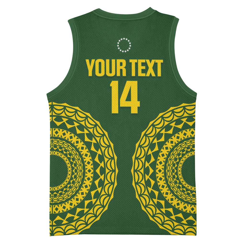 Custom Avaiki Cook Islands Rugby Basketball Jersey Kuki Airani Tatau Green LT14 - Polynesian Pride