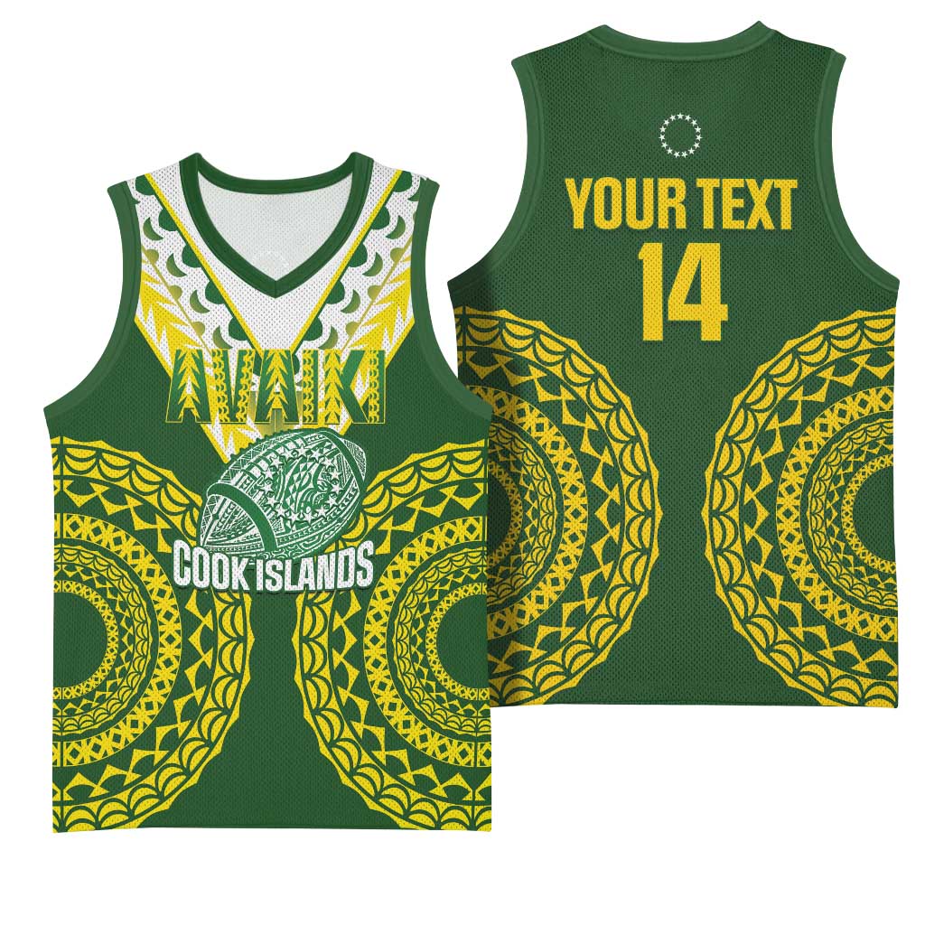 Custom Avaiki Cook Islands Rugby Basketball Jersey Kuki Airani Tatau Green LT14 - Polynesian Pride