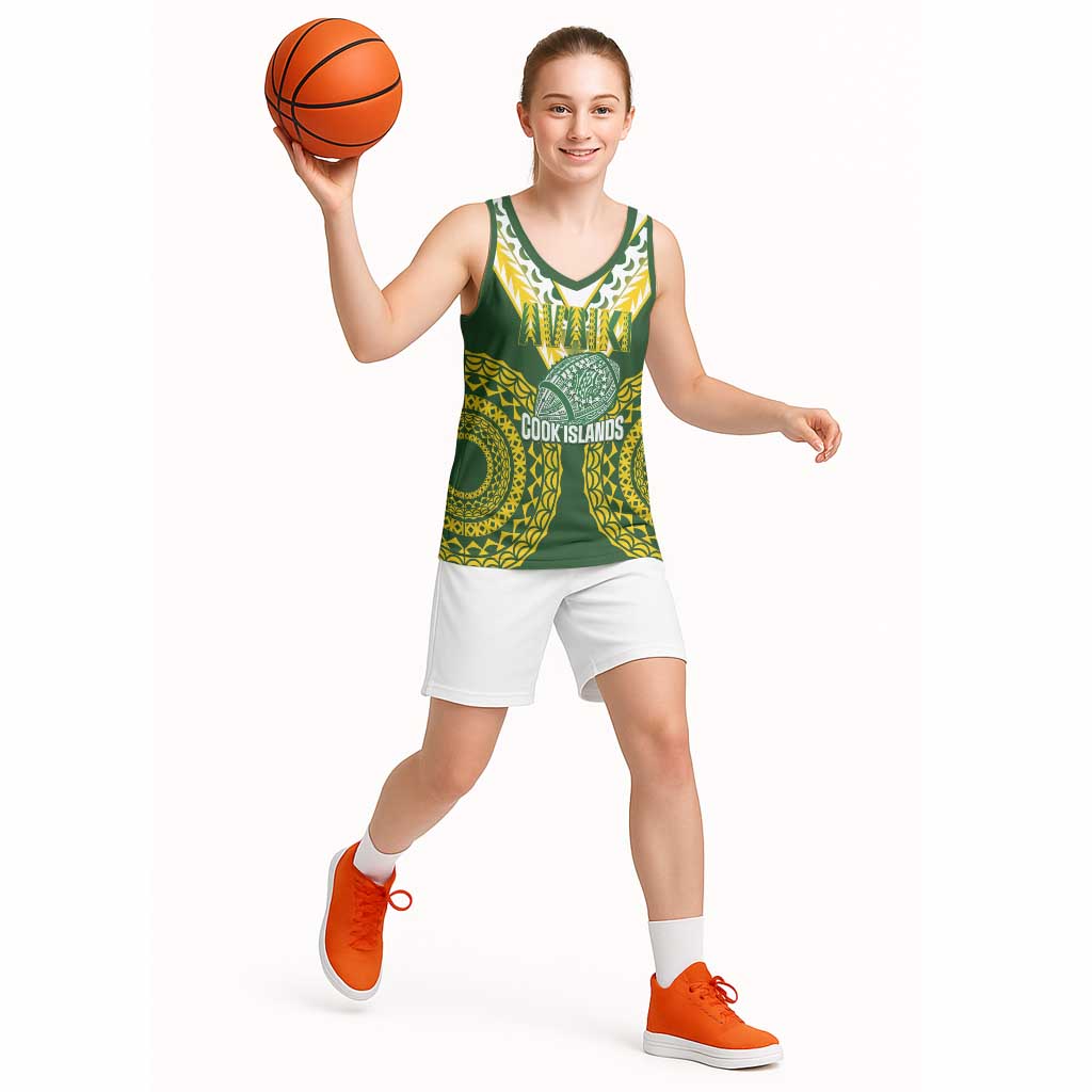 Custom Avaiki Cook Islands Rugby Basketball Jersey Kuki Airani Tatau Green LT14 - Polynesian Pride