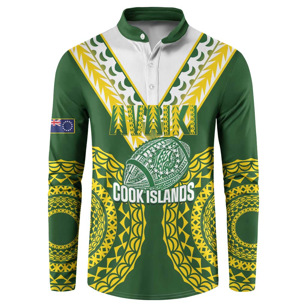 Custom Avaiki Cook Islands Rugby Button Sweatshirt Kuki Airani Tatau Green LT14 Green - Polynesian Pride