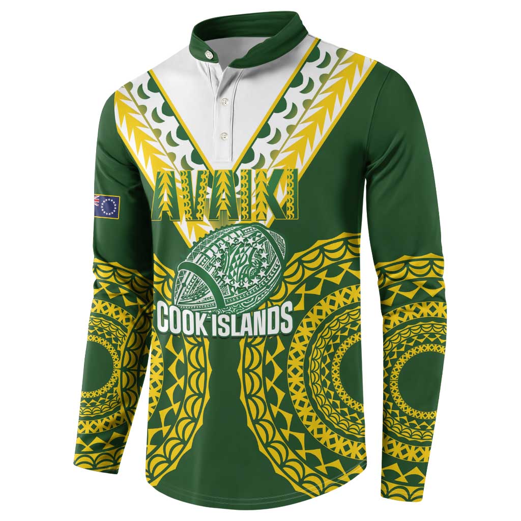 Custom Avaiki Cook Islands Rugby Button Sweatshirt Kuki Airani Tatau Green LT14 - Polynesian Pride