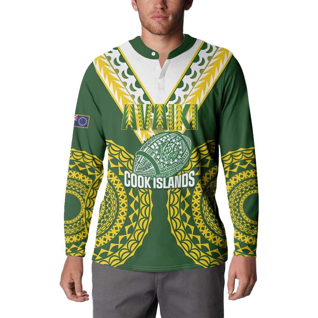 Custom Avaiki Cook Islands Rugby Button Sweatshirt Kuki Airani Tatau Green LT14 - Polynesian Pride