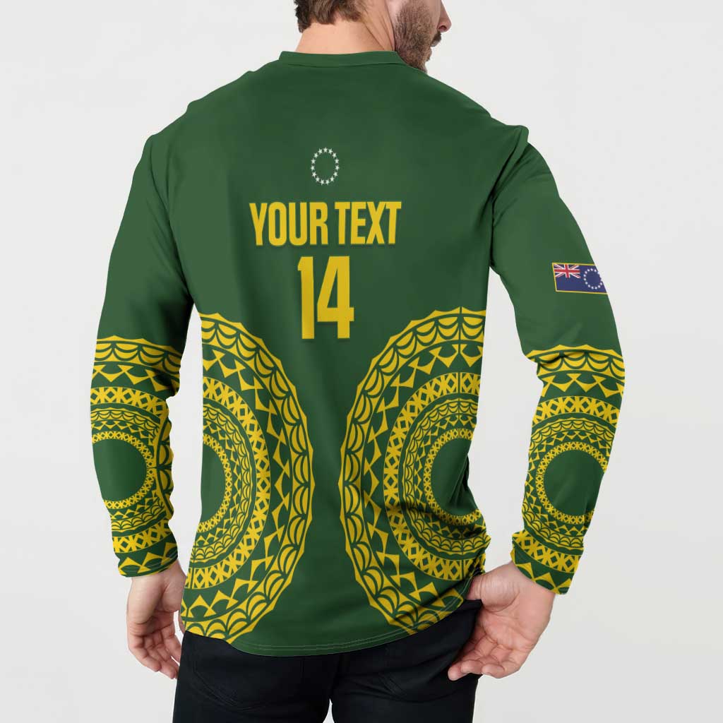 Custom Avaiki Cook Islands Rugby Button Sweatshirt Kuki Airani Tatau Green LT14 - Polynesian Pride