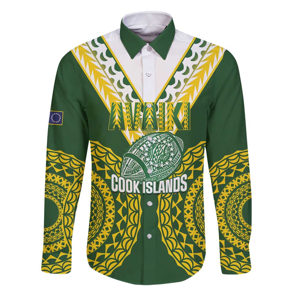 Custom Avaiki Cook Islands Rugby Family Matching Long Sleeve Bodycon Dress and Hawaiian Shirt Kuki Airani Tatau Green - Polynesian Pride