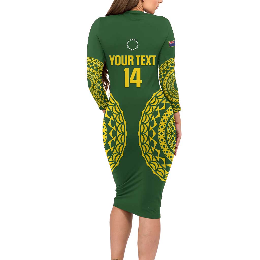 Custom Avaiki Cook Islands Rugby Family Matching Long Sleeve Bodycon Dress and Hawaiian Shirt Kuki Airani Tatau Green - Polynesian Pride