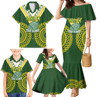 Custom Avaiki Cook Islands Rugby Family Matching Mermaid Dress and Hawaiian Shirt Kuki Airani Tatau Green - Polynesian Pride