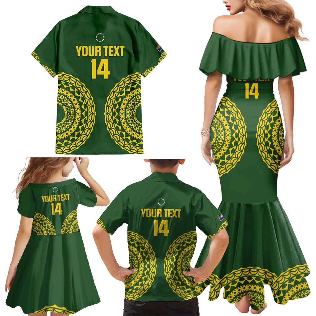 Custom Avaiki Cook Islands Rugby Family Matching Mermaid Dress and Hawaiian Shirt Kuki Airani Tatau Green - Polynesian Pride