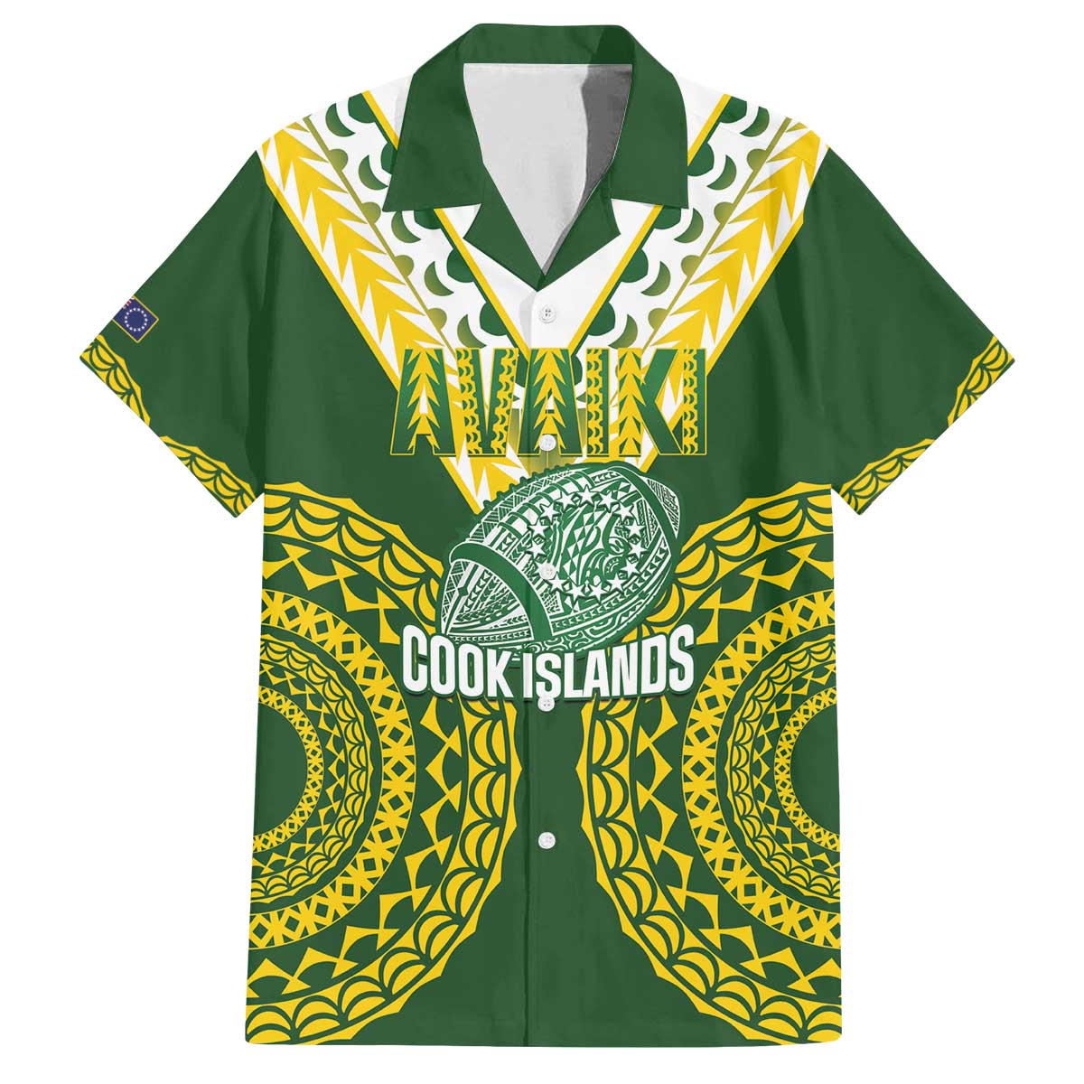 Custom Avaiki Cook Islands Rugby Family Matching Off The Shoulder Long Sleeve Dress and Hawaiian Shirt Kuki Airani Tatau Green - Polynesian Pride