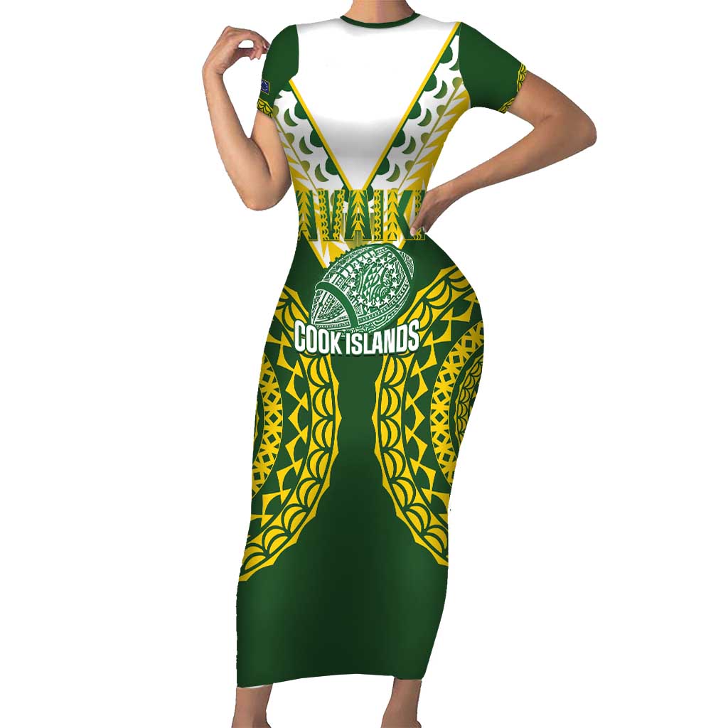 Custom Avaiki Cook Islands Rugby Family Matching Short Sleeve Bodycon Dress and Hawaiian Shirt Kuki Airani Tatau Green - Polynesian Pride