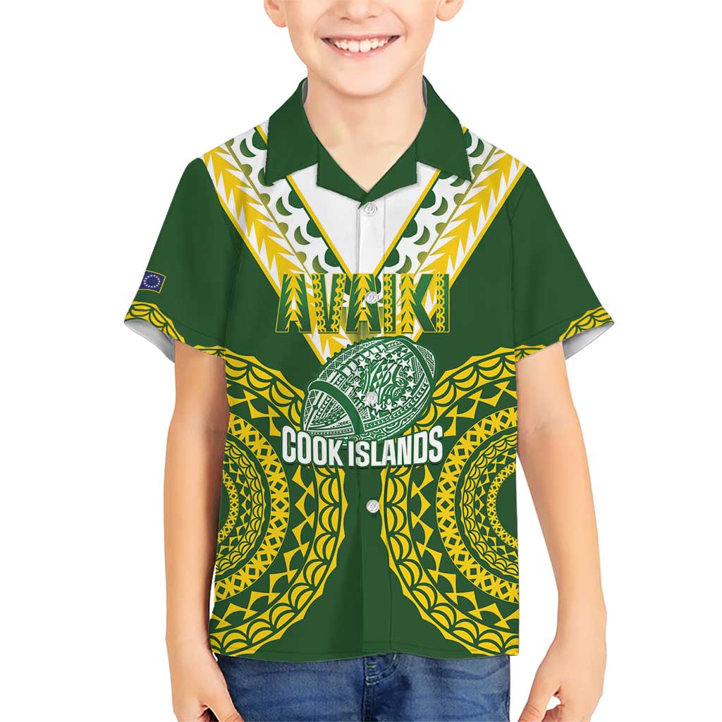 Custom Avaiki Cook Islands Rugby Family Matching Short Sleeve Bodycon Dress and Hawaiian Shirt Kuki Airani Tatau Green - Polynesian Pride