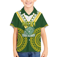 Custom Avaiki Cook Islands Rugby Family Matching Short Sleeve Bodycon Dress and Hawaiian Shirt Kuki Airani Tatau Green - Polynesian Pride