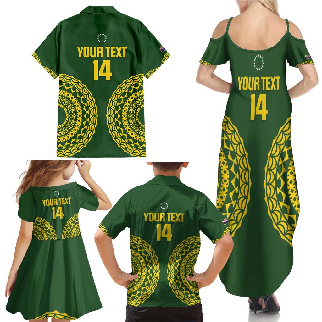 Custom Avaiki Cook Islands Rugby Family Matching Summer Maxi Dress and Hawaiian Shirt Kuki Airani Tatau Green - Polynesian Pride