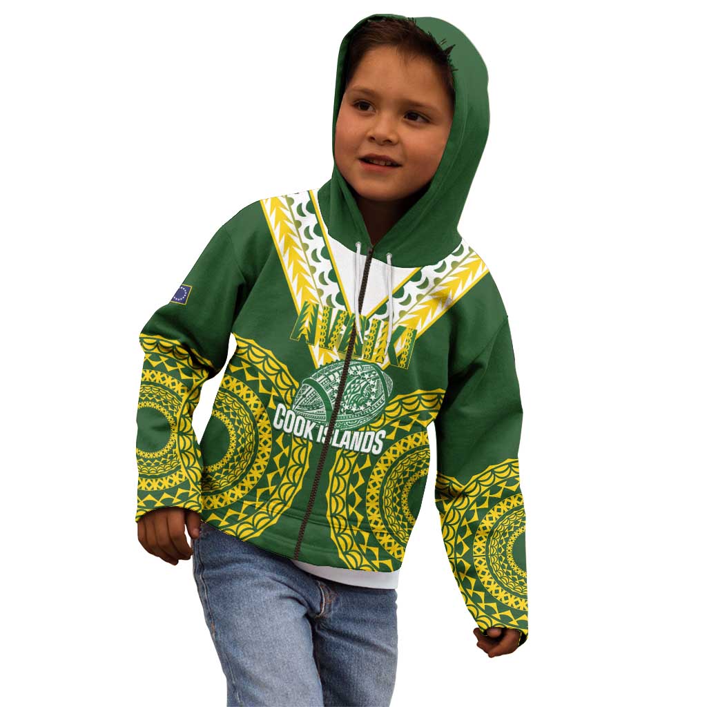 Custom Avaiki Cook Islands Rugby Kid Hoodie Kuki Airani Tatau Green - Polynesian Pride