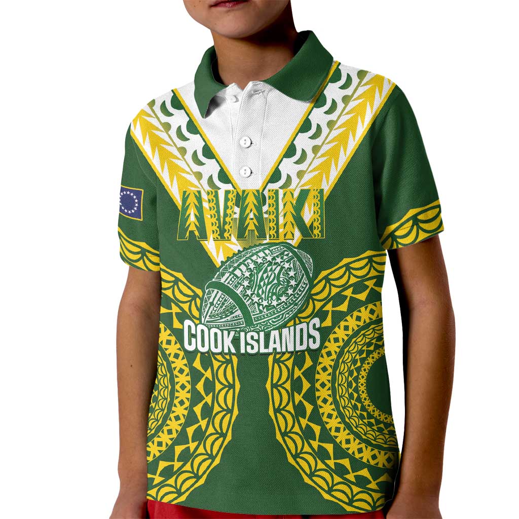 Custom Avaiki Cook Islands Rugby Kid Polo Shirt Kuki Airani Tatau Green LT14 Kid Green - Polynesian Pride