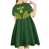 Custom Avaiki Cook Islands Rugby Kid Short Sleeve Dress Kuki Airani Tatau Green LT14 - Polynesian Pride