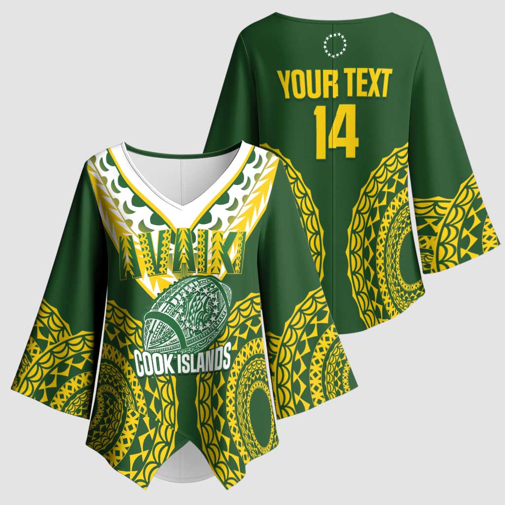 Custom Avaiki Cook Islands Rugby Kimono Sleeve Blouse Kuki Airani Tatau Green - Polynesian Pride