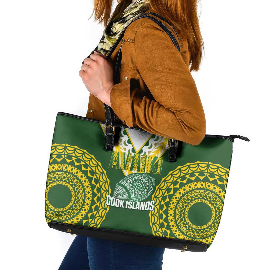 Avaiki Cook Islands Rugby Leather Tote Bag Kuki Airani Tatau Green - Polynesian Pride