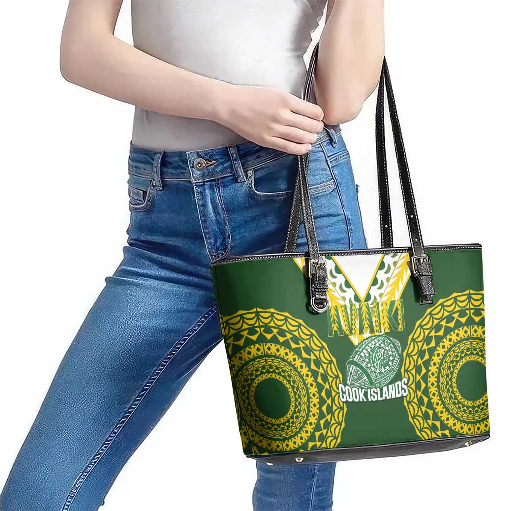 Avaiki Cook Islands Rugby Leather Tote Bag Kuki Airani Tatau Green - Polynesian Pride