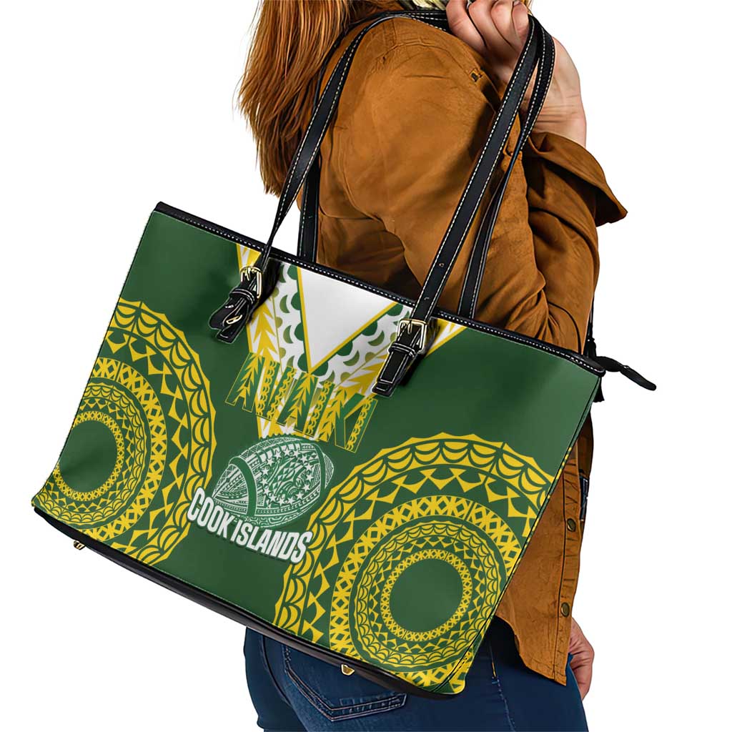 Avaiki Cook Islands Rugby Leather Tote Bag Kuki Airani Tatau Green - Polynesian Pride