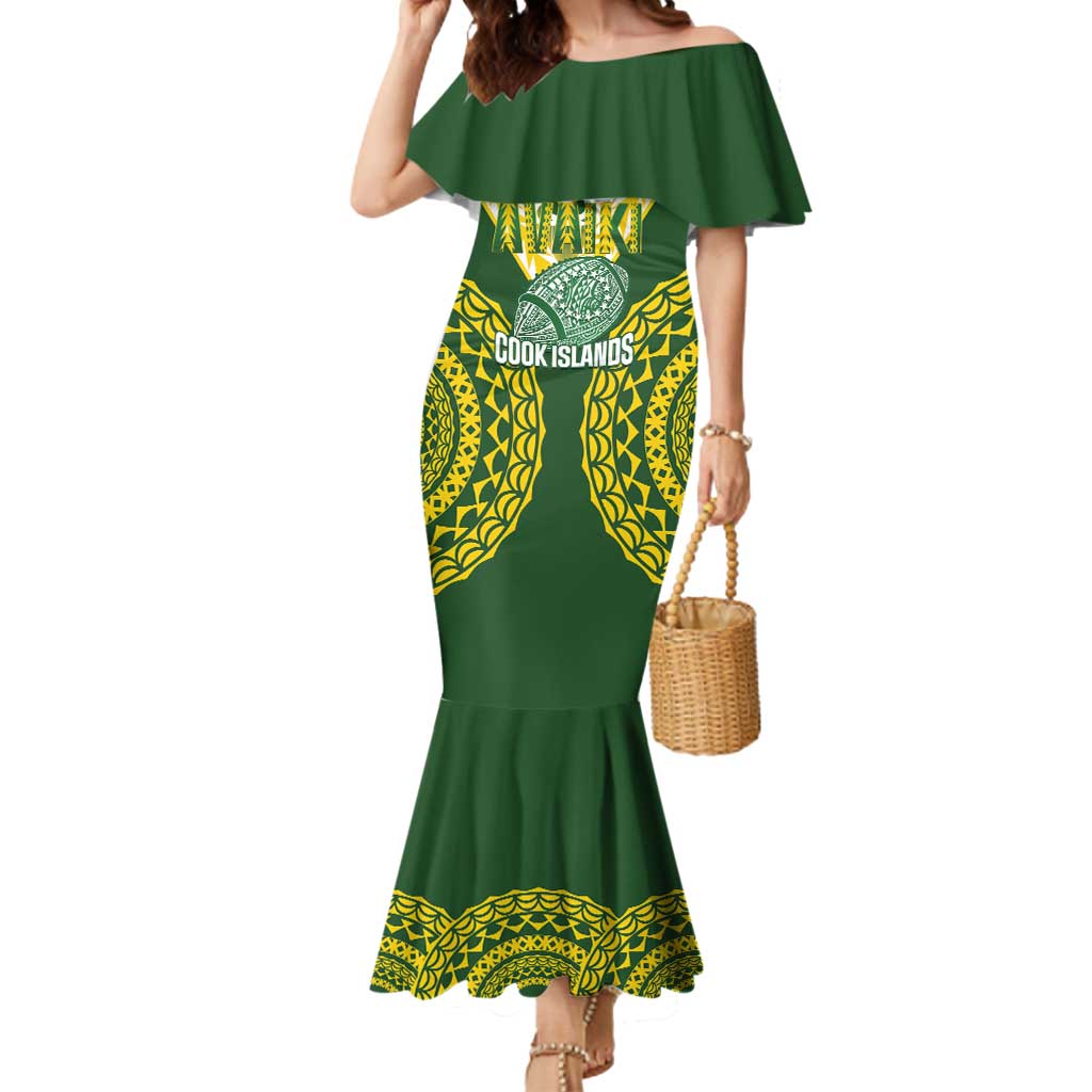 Custom Avaiki Cook Islands Rugby Mermaid Dress Kuki Airani Tatau Green - Polynesian Pride