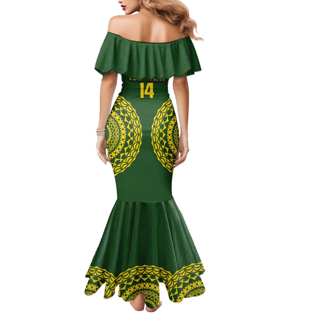 Custom Avaiki Cook Islands Rugby Mermaid Dress Kuki Airani Tatau Green - Polynesian Pride