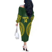 Custom Avaiki Cook Islands Rugby Off The Shoulder Long Sleeve Dress Kuki Airani Tatau Green - Polynesian Pride