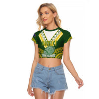 Custom Avaiki Cook Islands Rugby Raglan Cropped T Shirt Kuki Airani Tatau Green LT14 Female Green - Polynesian Pride