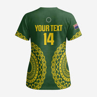 Custom Avaiki Cook Islands Rugby Scrub Top Kuki Airani Tatau Green LT14 - Polynesian Pride