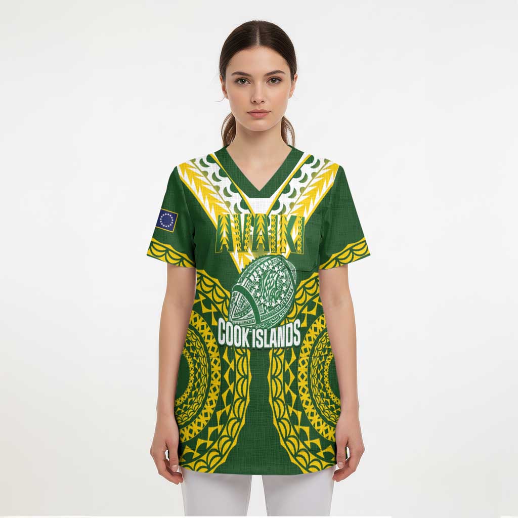 Custom Avaiki Cook Islands Rugby Scrub Top Kuki Airani Tatau Green LT14 - Polynesian Pride