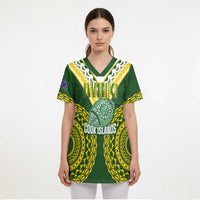 Custom Avaiki Cook Islands Rugby Scrub Top Kuki Airani Tatau Green LT14 - Polynesian Pride