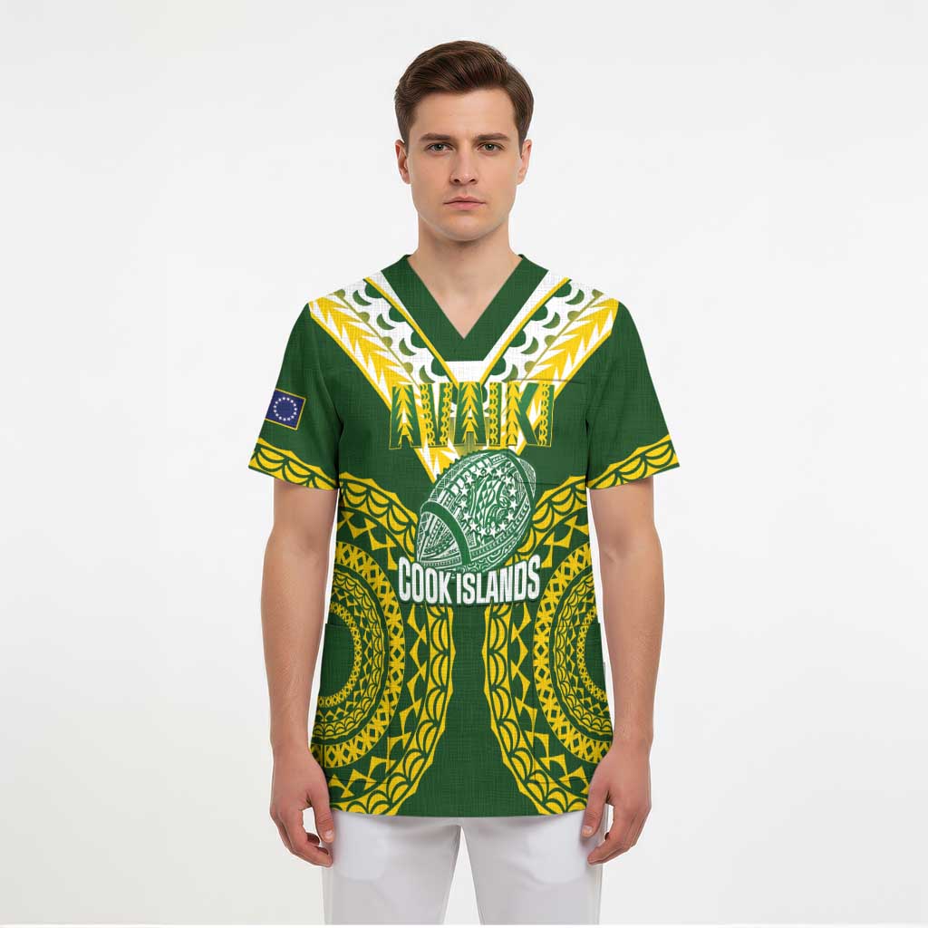 Custom Avaiki Cook Islands Rugby Scrub Top Kuki Airani Tatau Green LT14 - Polynesian Pride