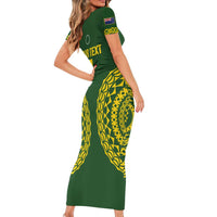 Custom Avaiki Cook Islands Rugby Short Sleeve Bodycon Dress Kuki Airani Tatau Green LT14 - Polynesian Pride