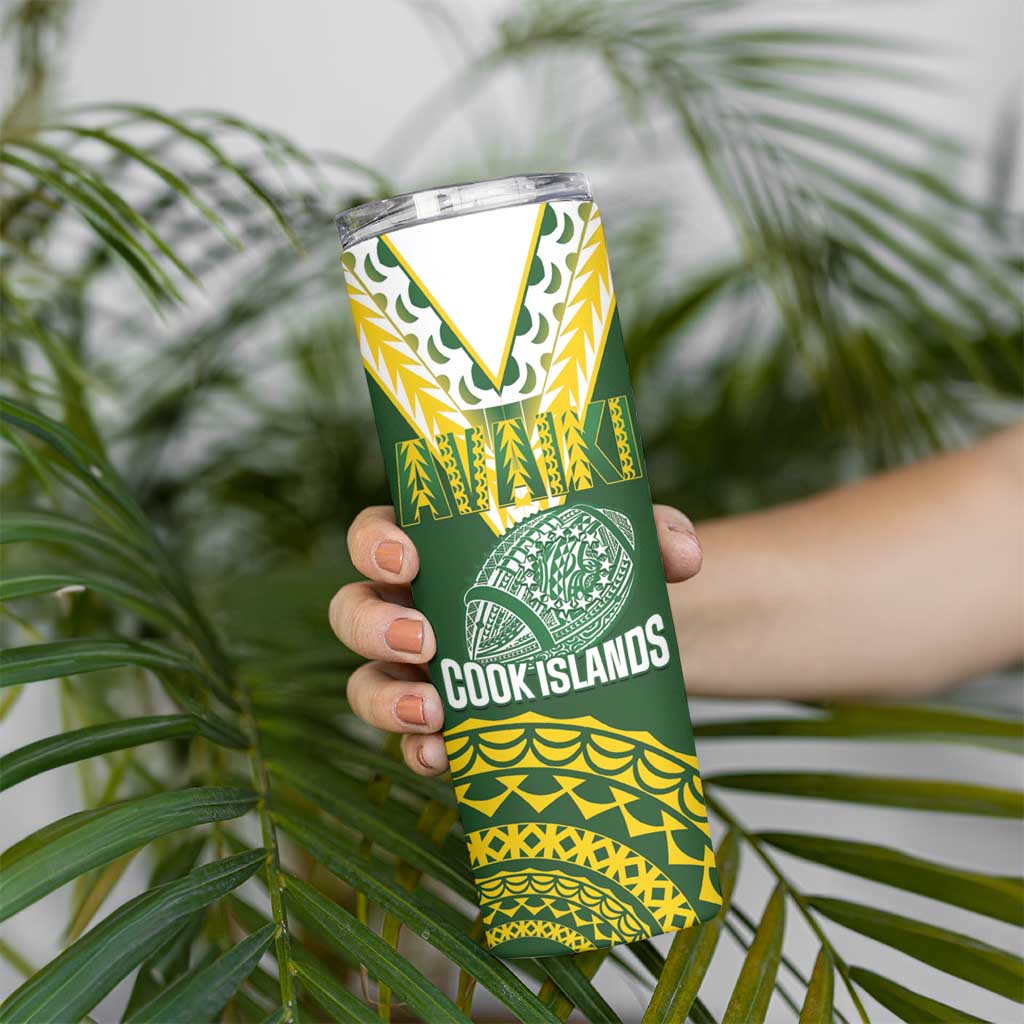 Custom Avaiki Cook Islands Rugby Skinny Tumbler Kuki Airani Tatau Green - Polynesian Pride