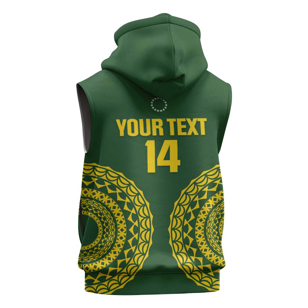 Custom Avaiki Cook Islands Rugby Sleeveless Hoodie Kuki Airani Tatau Green LT14 - Polynesian Pride
