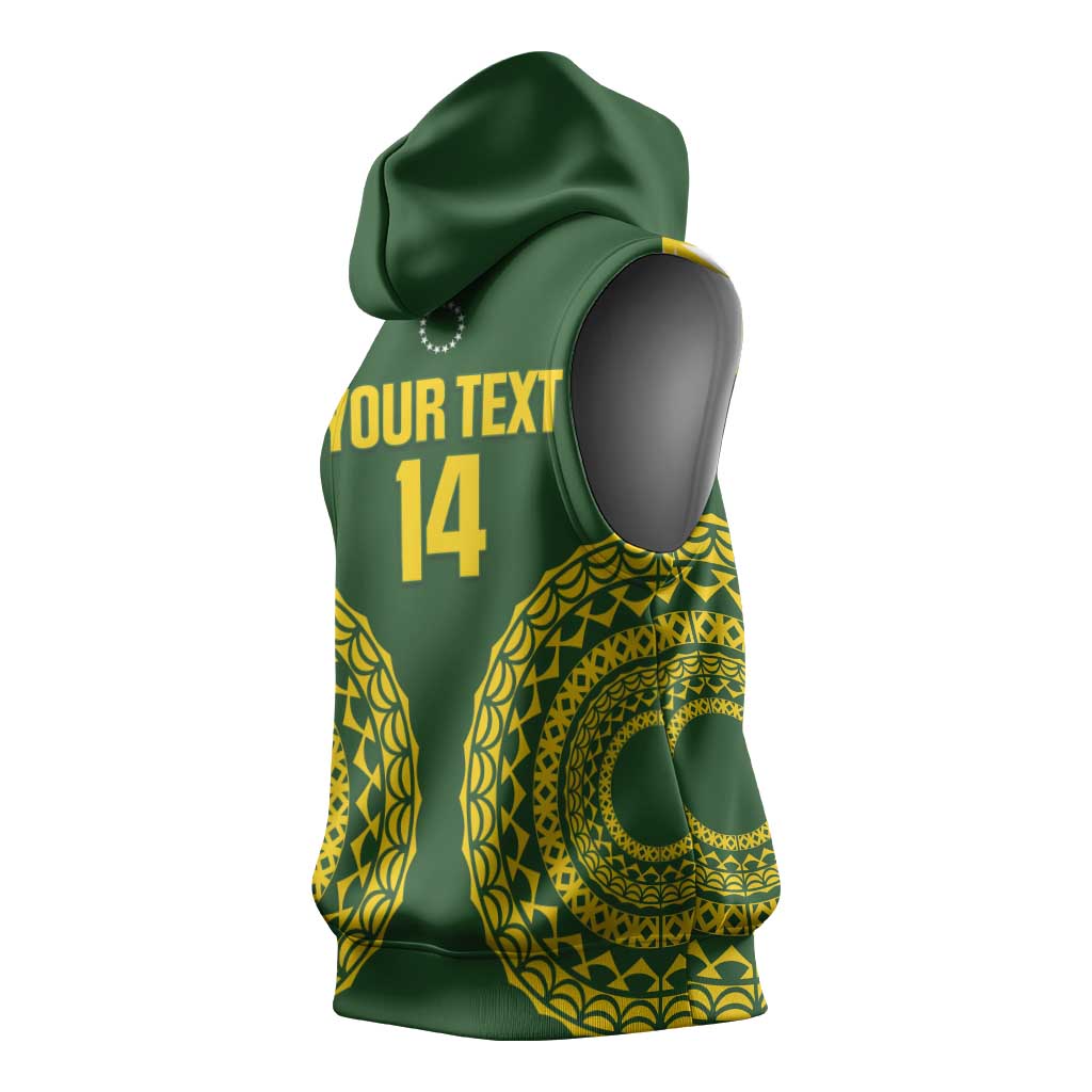 Custom Avaiki Cook Islands Rugby Sleeveless Hoodie Kuki Airani Tatau Green LT14 - Polynesian Pride
