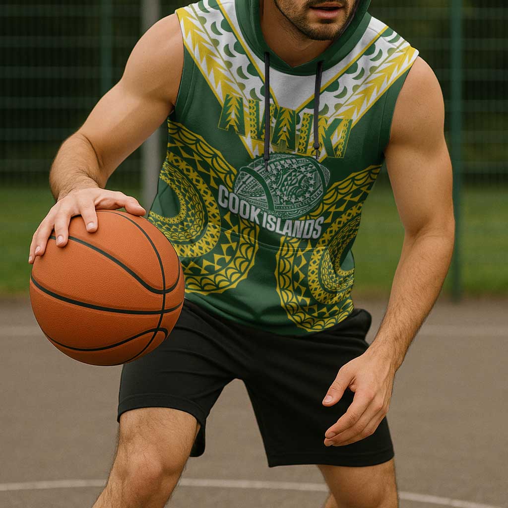 Custom Avaiki Cook Islands Rugby Sleeveless Hoodie Kuki Airani Tatau Green LT14 - Polynesian Pride