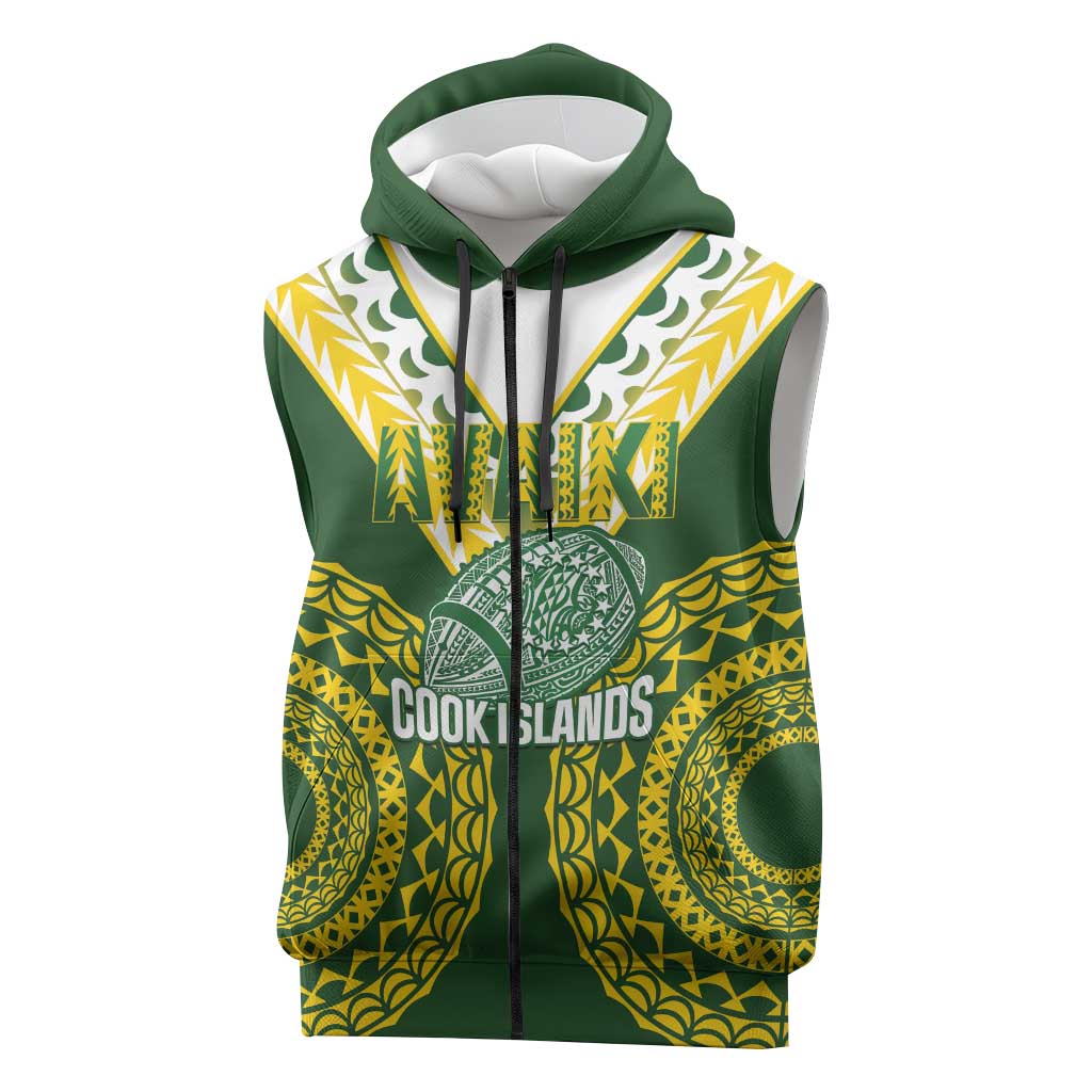 Custom Avaiki Cook Islands Rugby Sleeveless Zip Hoodie Kuki Airani Tatau Green LT14 Green - Polynesian Pride