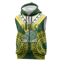 Custom Avaiki Cook Islands Rugby Sleeveless Zip Hoodie Kuki Airani Tatau Green LT14 Green - Polynesian Pride