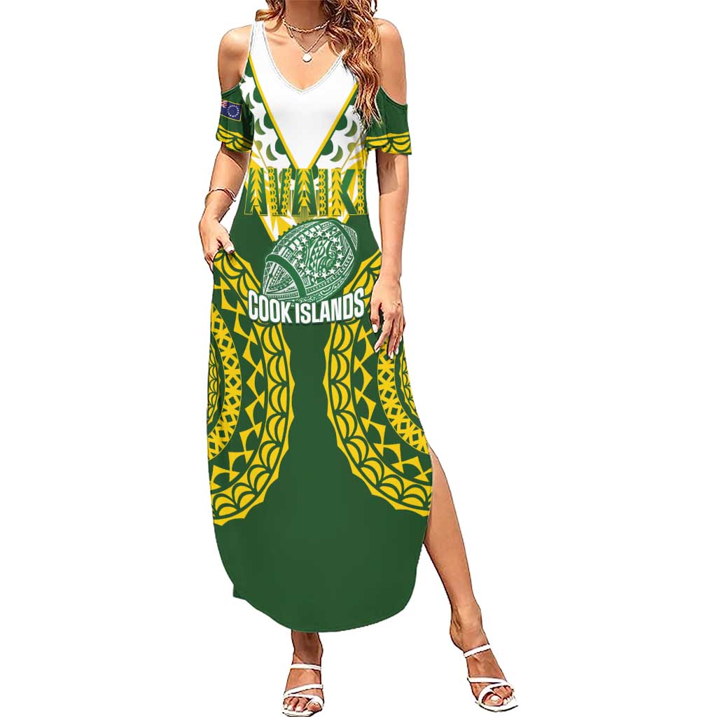 Custom Avaiki Cook Islands Rugby Summer Maxi Dress Kuki Airani Tatau Green LT14 Women Green - Polynesian Pride