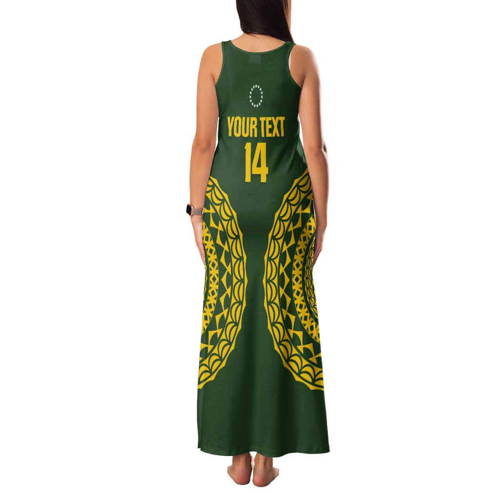 Custom Avaiki Cook Islands Rugby Tank Maxi Dress Kuki Airani Tatau Green LT14 - Polynesian Pride