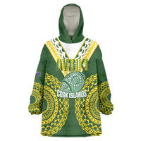 Custom Avaiki Cook Islands Rugby Wearable Blanket Hoodie Kuki Airani Tatau Green LT14 One Size Green - Polynesian Pride