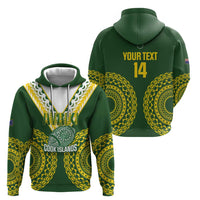 Custom Avaiki Cook Islands Rugby Zip Hoodie Kuki Airani Tatau Green LT14 - Polynesian Pride